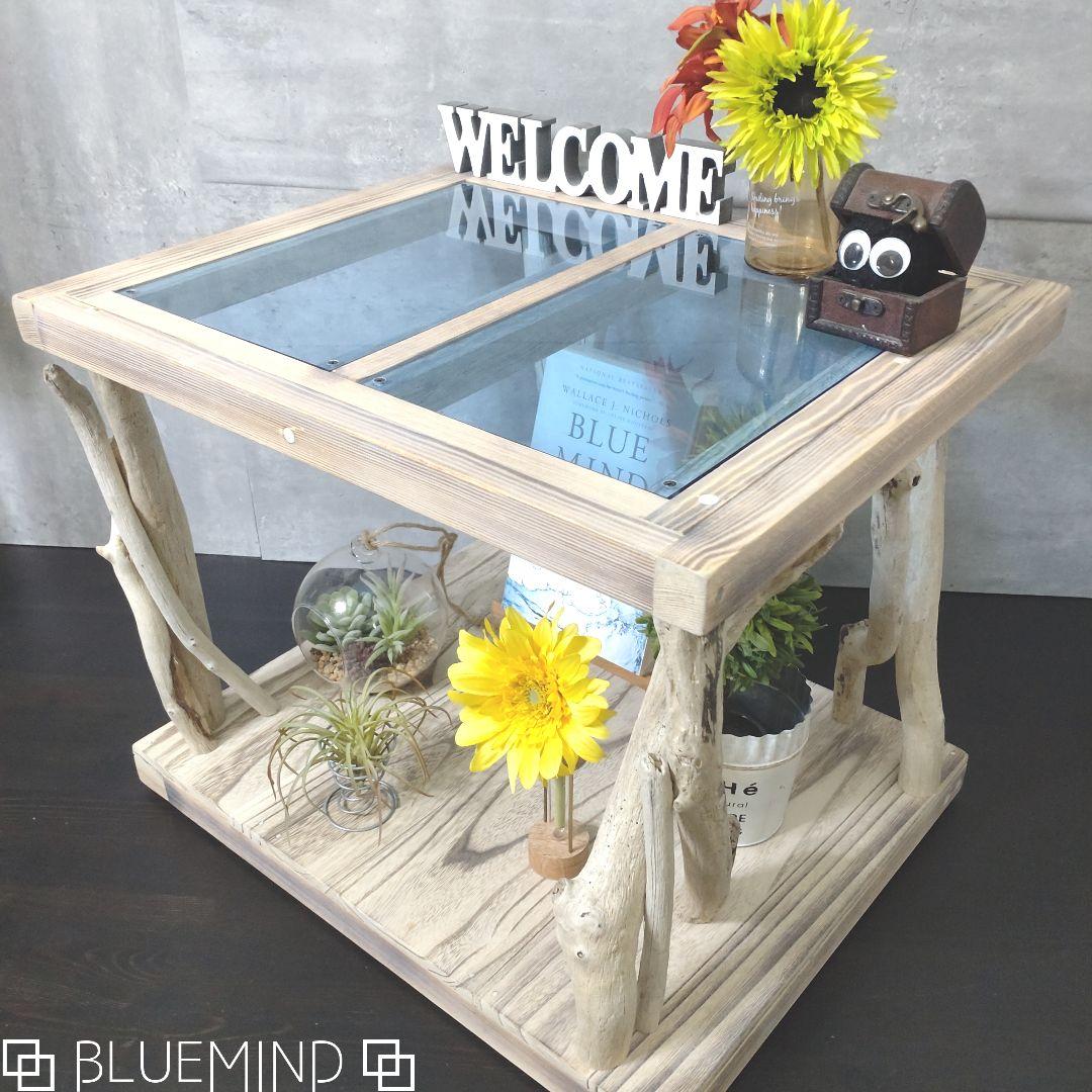 No.1201 ブルーアクリルの流木テーブル 流木インテリア