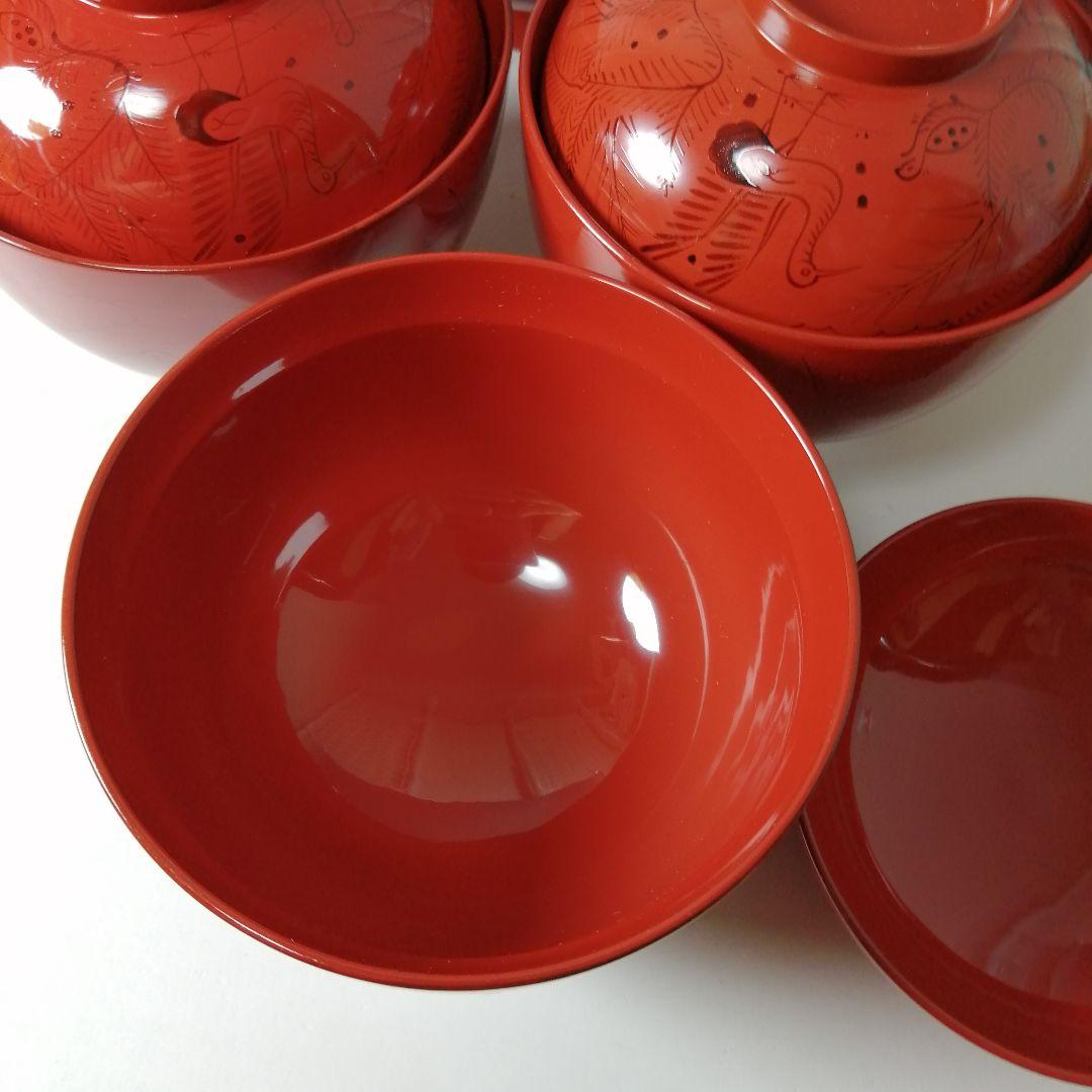 塗師　長遊斎　鶴漆絵　沈朱小吸物椀　拾客　　朱塗　鶴絵　木製　懐石　会席　茶道具