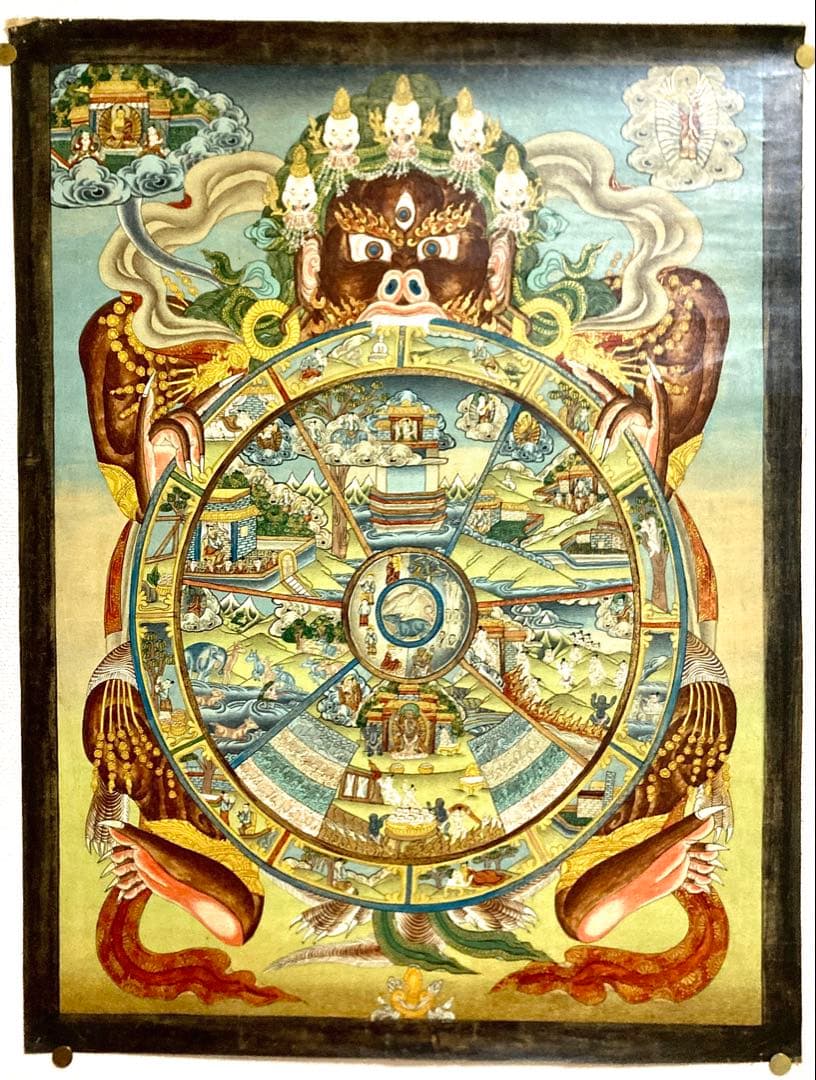 チベット　曼荼羅　マンダラ　仏画　(4) タンカ　掛軸　観音　菩薩　如来