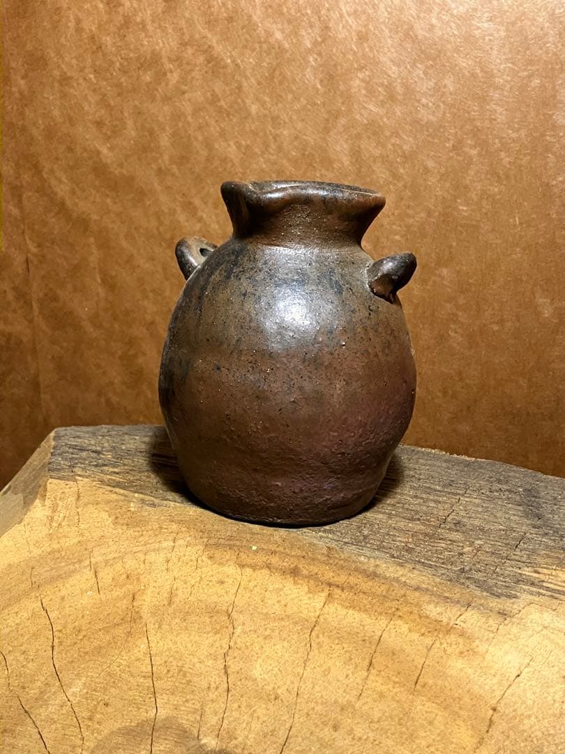 越前　双耳壺　花入　穴窯焼き締め　（小）