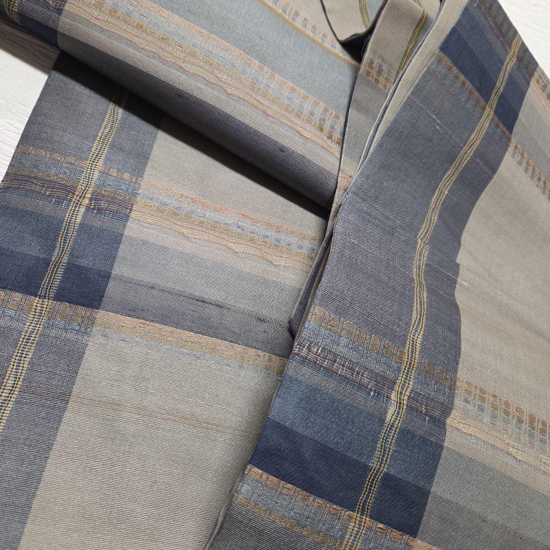 名古屋帯　両面かわり織り　格子　吉野間道　夏、単衣、袷オールシーズン　7228