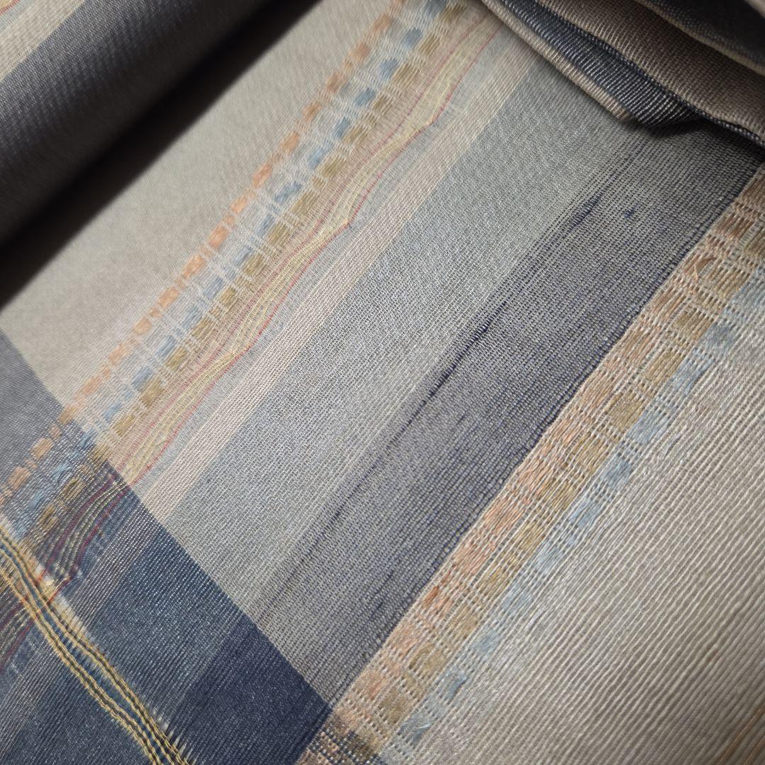 名古屋帯　両面かわり織り　格子　吉野間道　夏、単衣、袷オールシーズン　7228