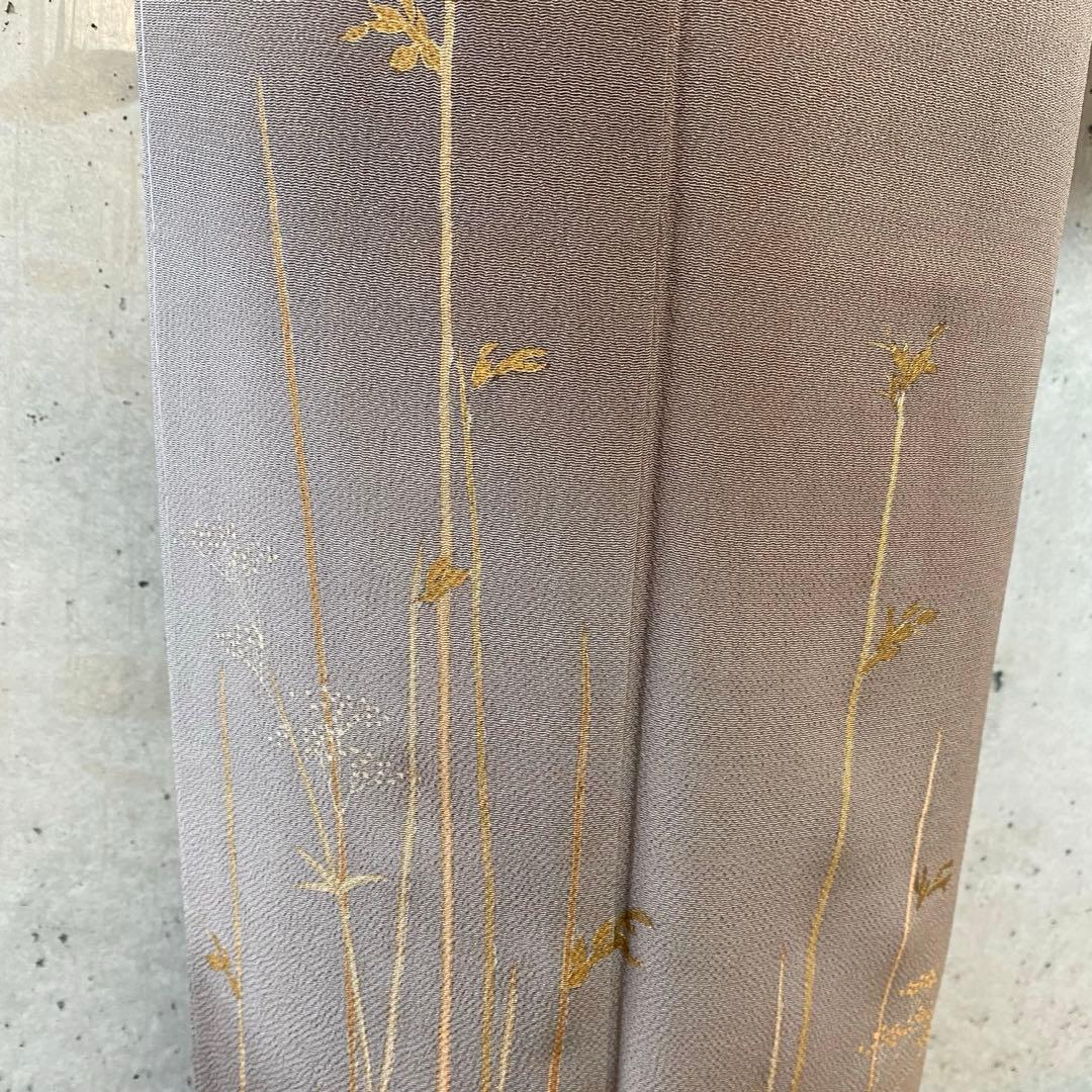 正絹　訪問着　ちりめん　茶色系　袷