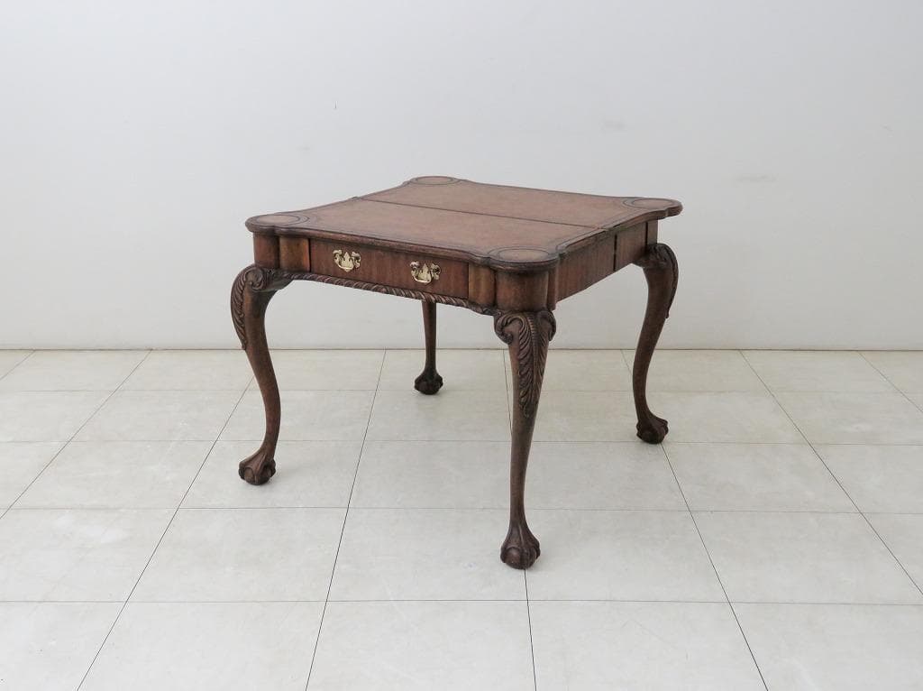 イギリス アンティーク ゲームテーブル コンソール 本革 マホガニー ダイニング