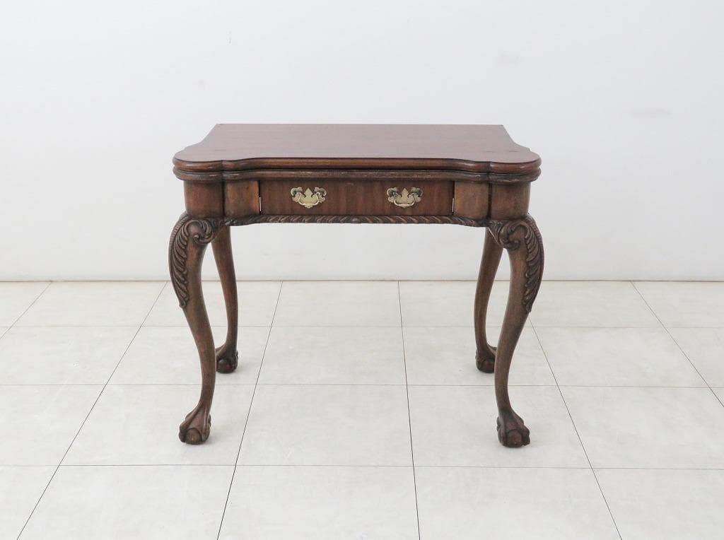 イギリス アンティーク ゲームテーブル コンソール 本革 マホガニー ダイニング