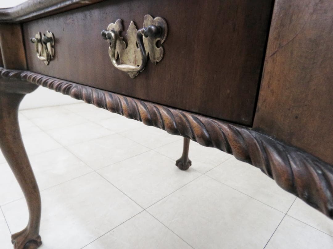 イギリス アンティーク ゲームテーブル コンソール 本革 マホガニー ダイニング