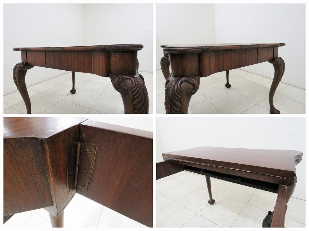 イギリス アンティーク ゲームテーブル コンソール 本革 マホガニー ダイニング