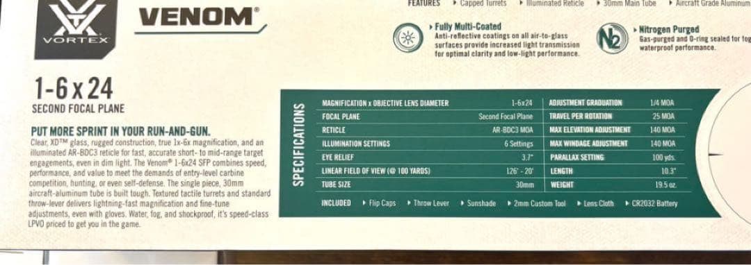 Vortex VENOM 1-6x24 SFP ボルテックス スコープ 【新品】