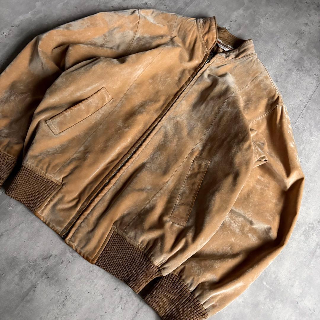 【80s vintage】レーヨン100 ジップブルゾン　裏地チェック　短丈