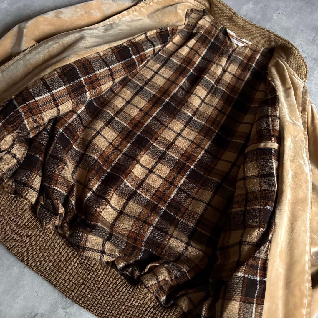 【80s vintage】レーヨン100 ジップブルゾン　裏地チェック　短丈