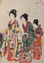 【真作】版画　木版画　錦絵　美人画　三人の遊女図　浮世絵美人三人図　X128