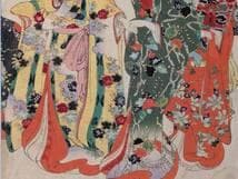 【真作】版画　木版画　錦絵　美人画　三人の遊女図　浮世絵美人三人図　X128