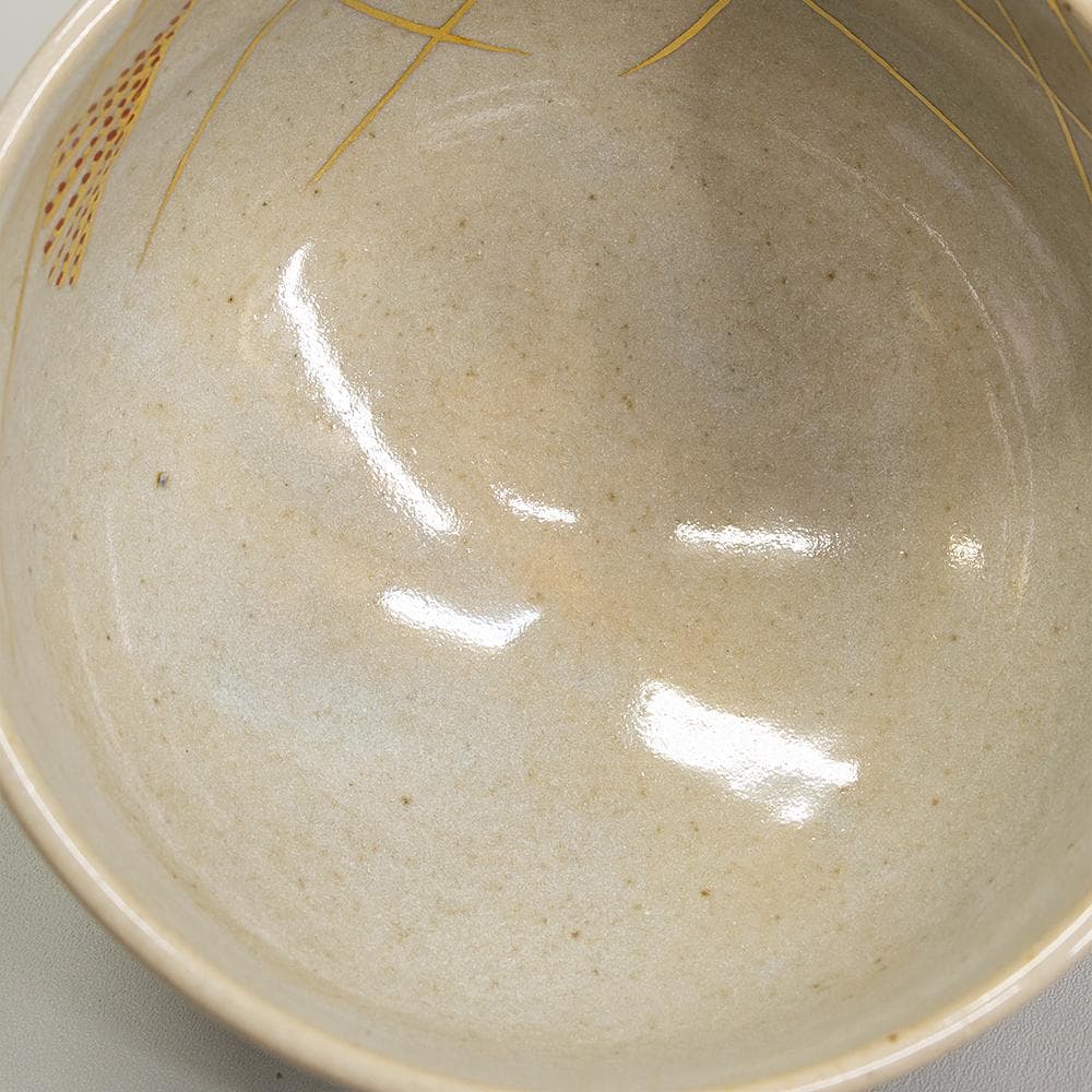 膳所焼 窯元 陽炎園 造 淡海ぜぜ 色絵秋草茶碗 共箱 茶道具 抹茶碗