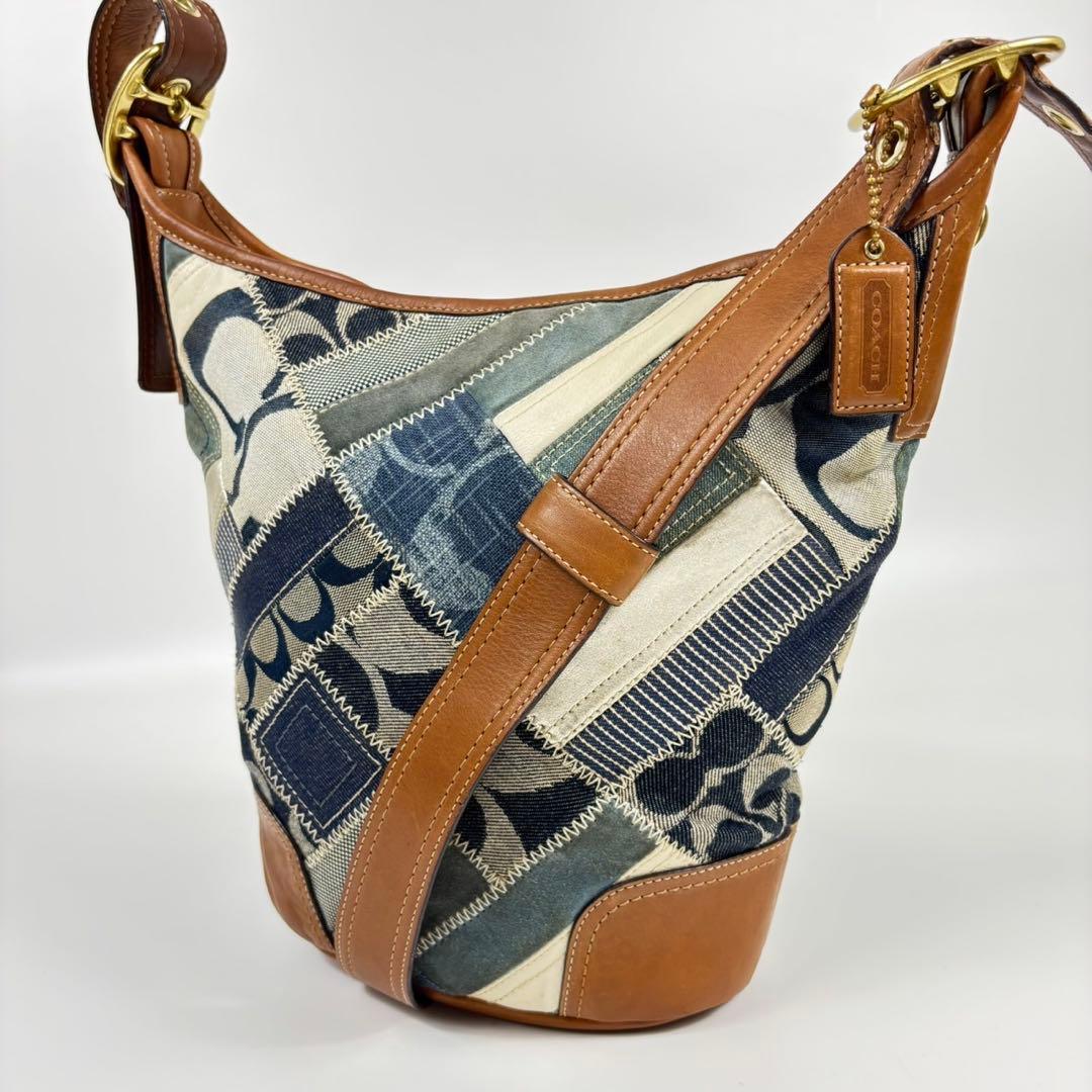 COACH コーチ ショルダーバッグ デニム ブルー パッチワーク バケツ型