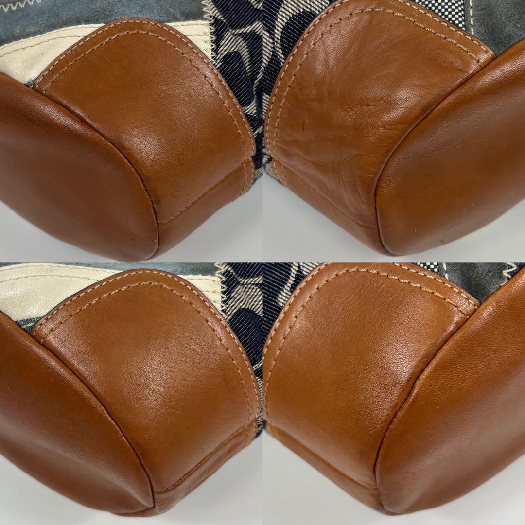 COACH コーチ ショルダーバッグ デニム ブルー パッチワーク バケツ型