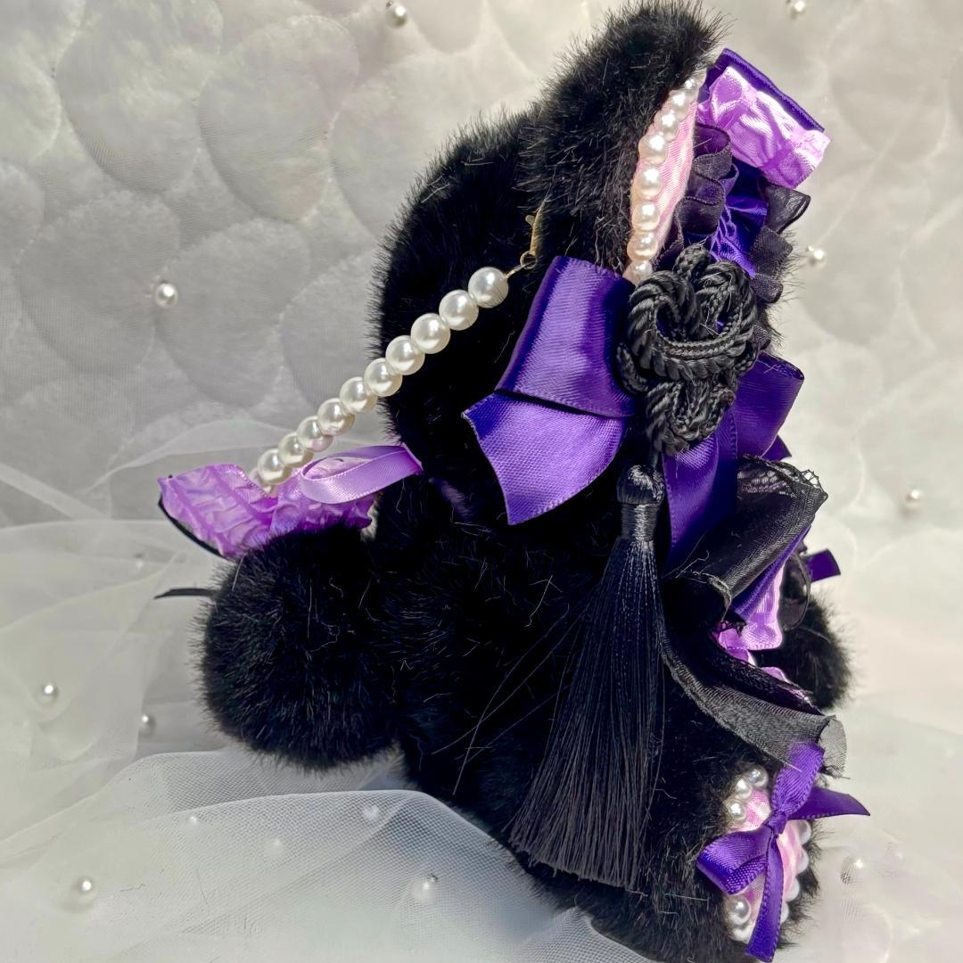 【莉子】10cm おすわり ぬい服 中華風クマ パープルブラック #45