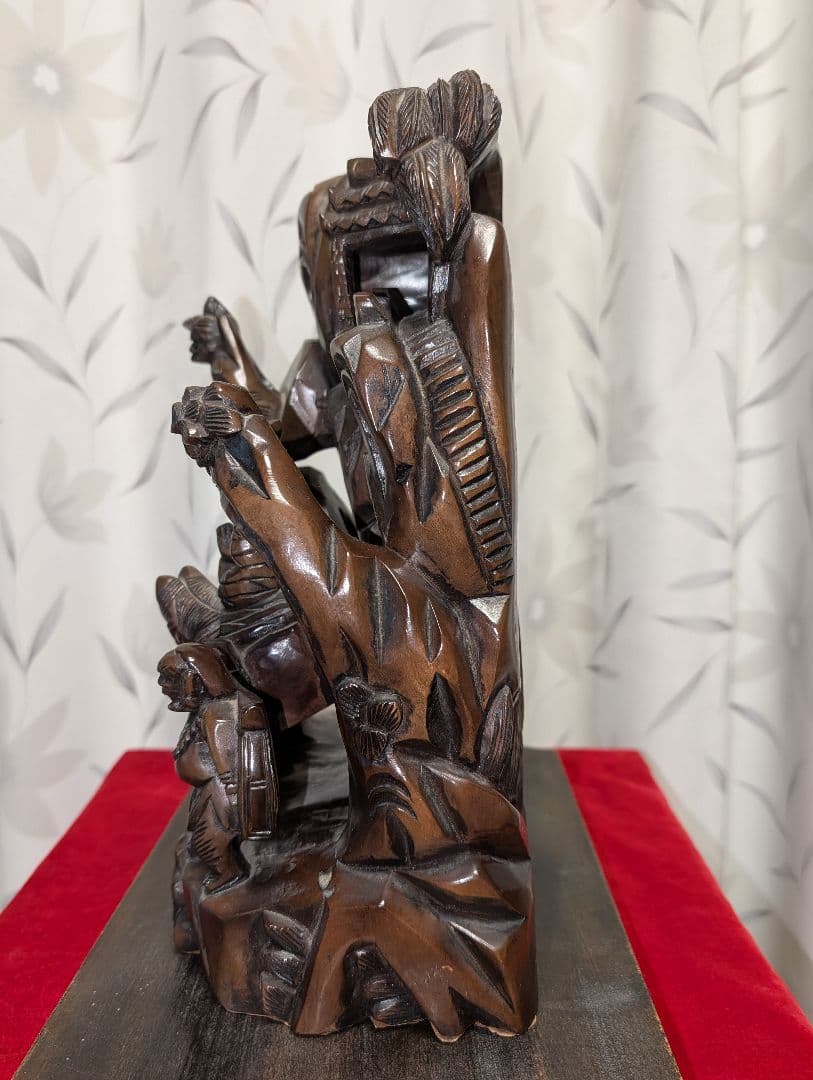 古美術　アート　木彫り　 　彫刻　『西遊記』　木台付