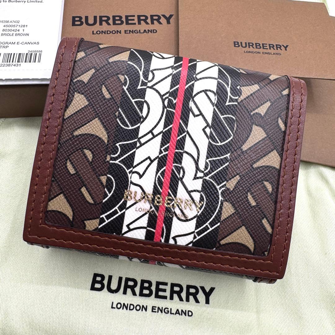 未使用級　付属品完備✨バーバリー　二つ折り財布　TBモノグラム　ストライプ