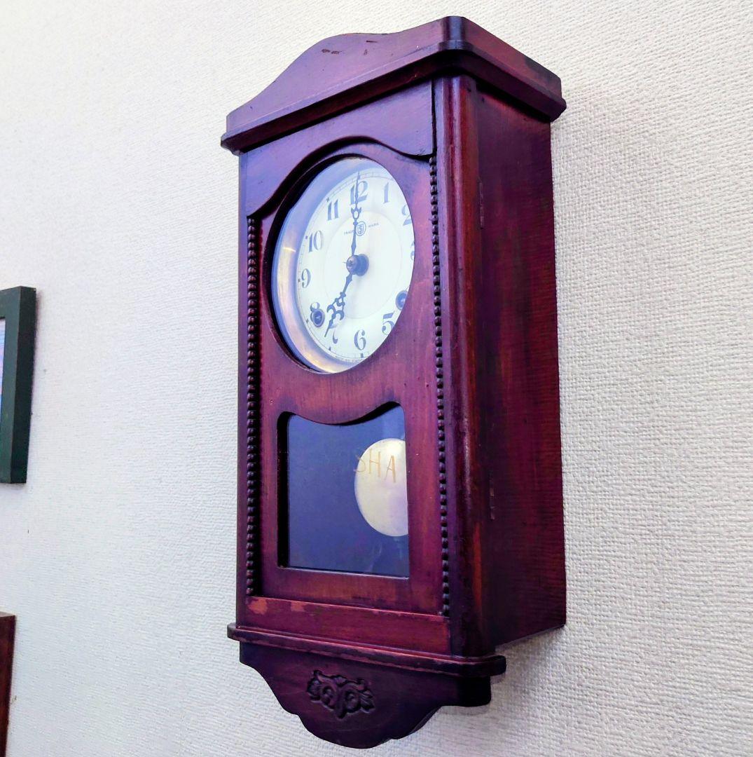 〈完動・美品〉鶴巻時計店英工舎　大正浪漫宮型ゼンマイ振り子時計 　古時計