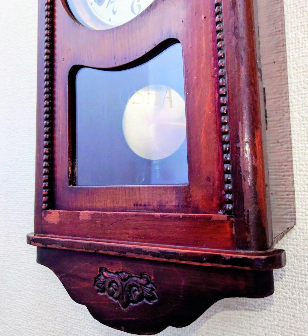 〈完動・美品〉鶴巻時計店英工舎　大正浪漫宮型ゼンマイ振り子時計 　古時計