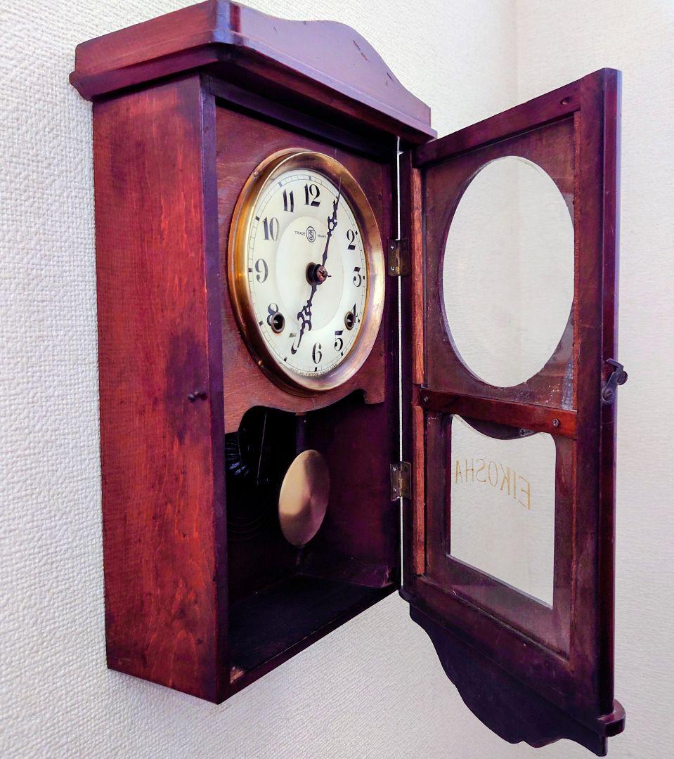 〈完動・美品〉鶴巻時計店英工舎　大正浪漫宮型ゼンマイ振り子時計 　古時計