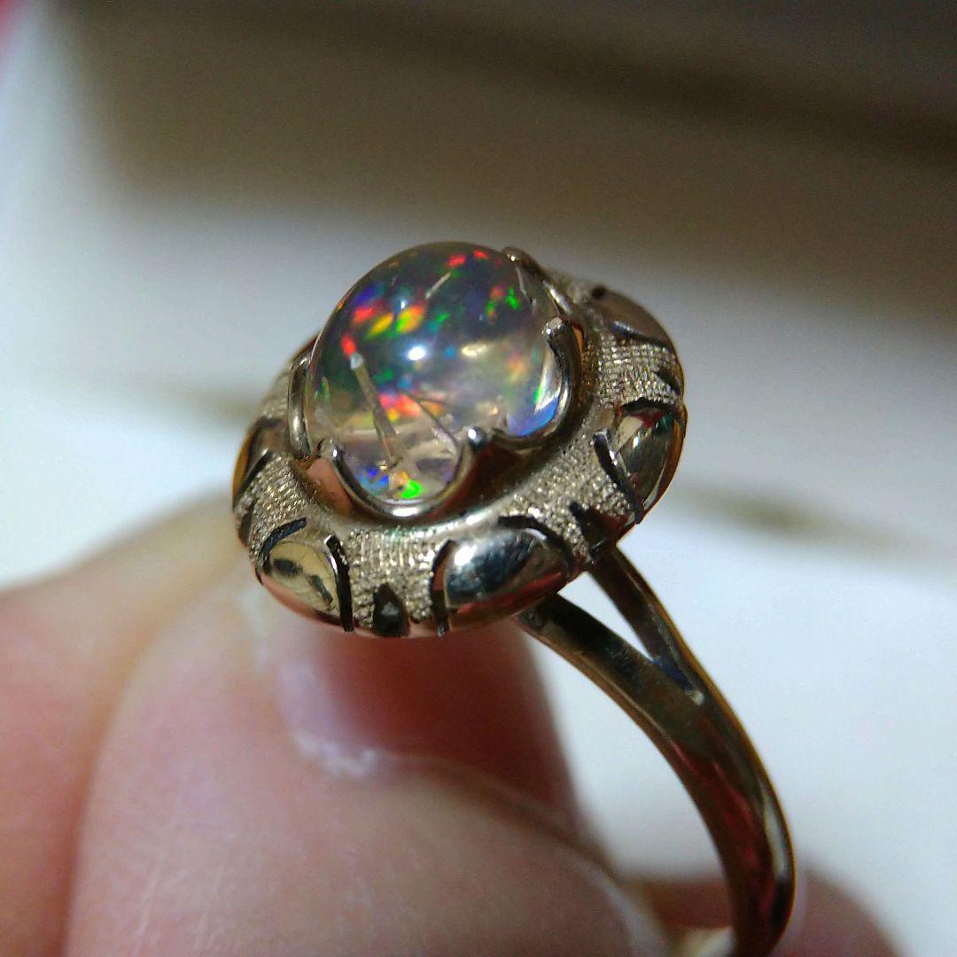 ゆ*う様 ヴィンテージリング　昭和レトロ　千本透かし　14K オパール？
