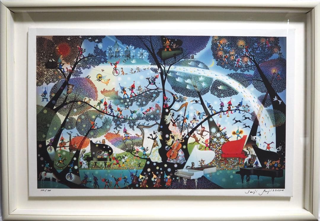 真作■藤城清治 版画 大作 こびとの楽園 キャンバスにジクレー■絵画 レフグラフ