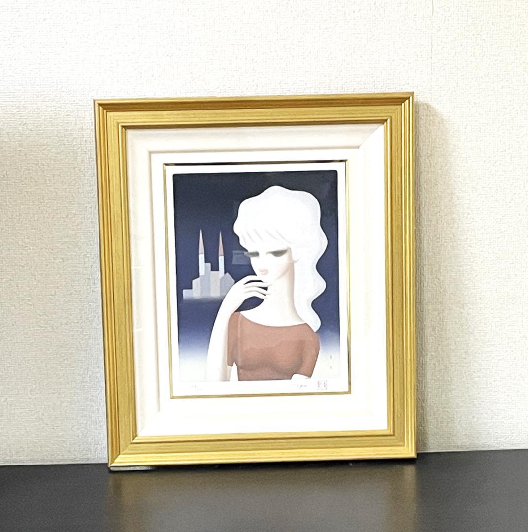 東郷青児 【赤い塔】 シルクスクリーン　 直筆サイン　 印章有り