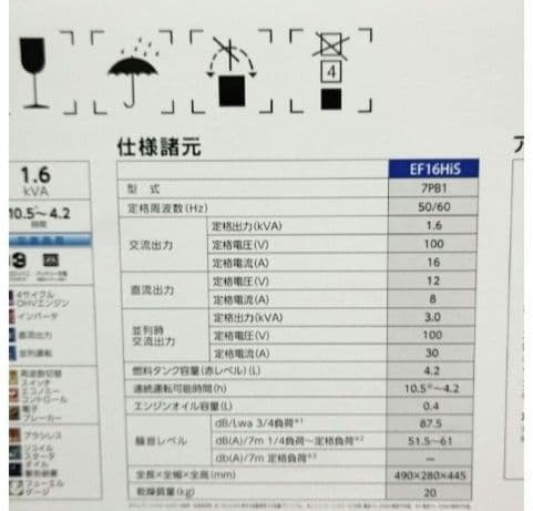 ヤマハインバーター発電機EF16HiS・未使用・未開封