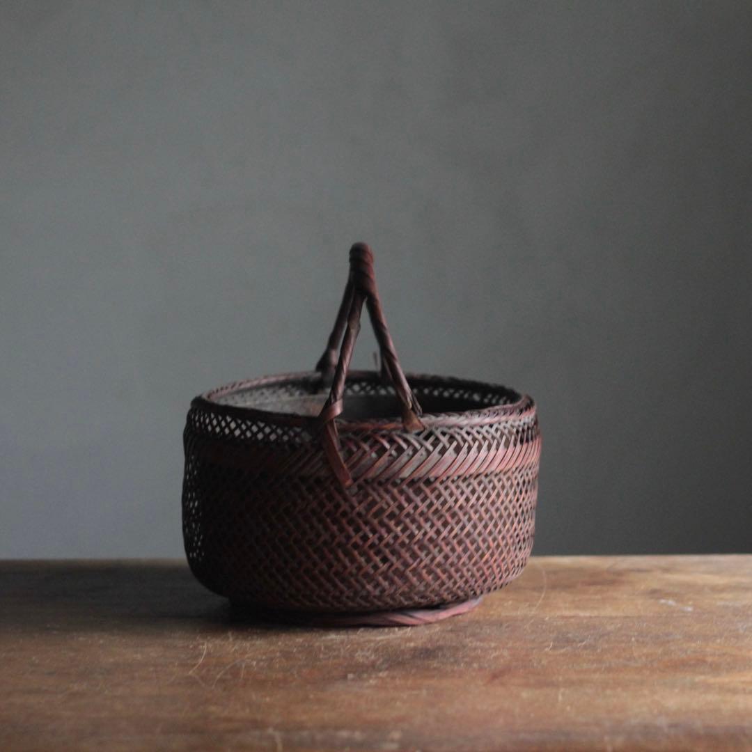 気品ある 竹編み 炭籠 古道具 アンティーク 花器 オブジェ