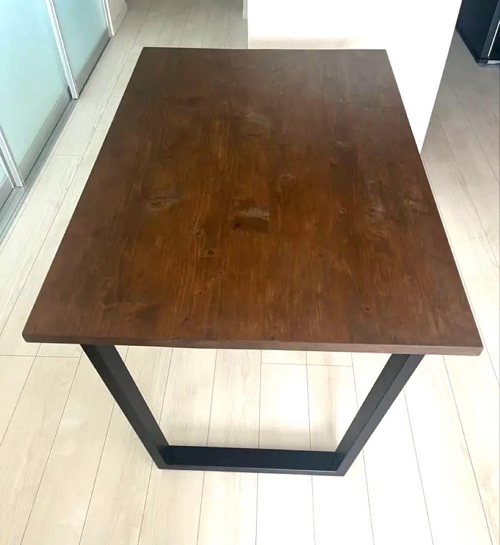 限定値下げ　無垢ひのき材インダストリアルアイアン脚テーブルアンティーク仕上げ