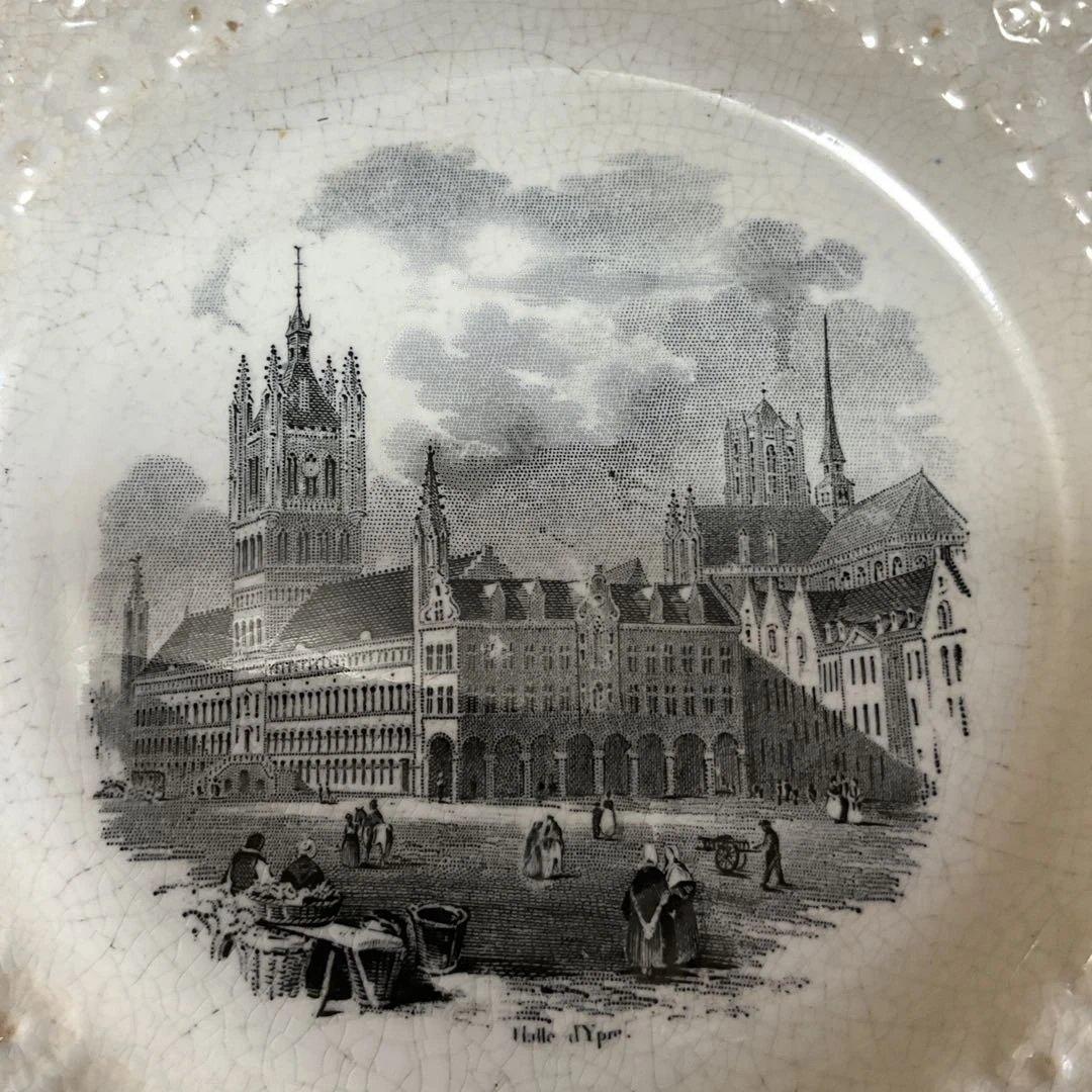 風景画のエンボス加工プレート、アンティーク