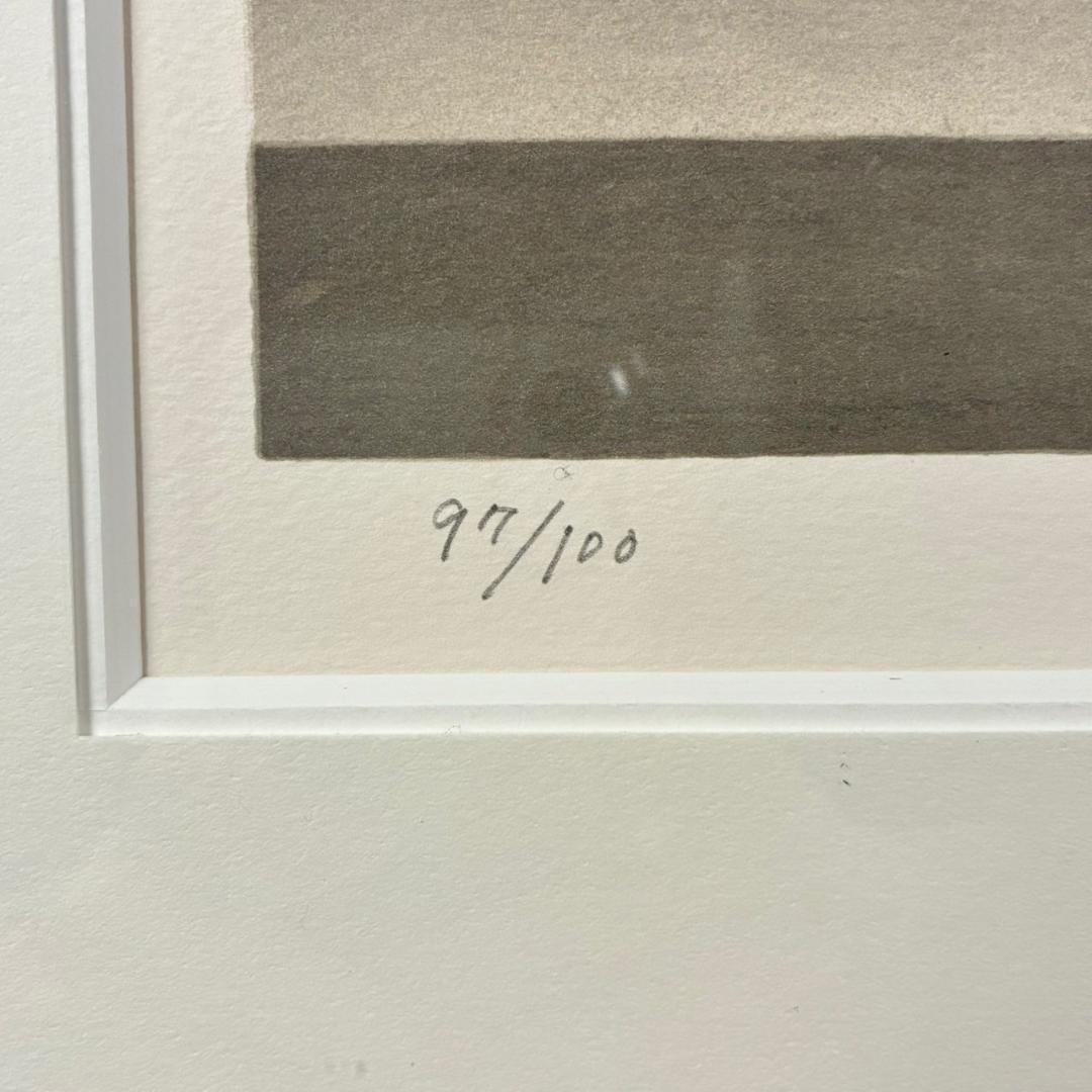 美品 藤田吉香「白い花」リトグラフ 直筆サイン・落款入り 額縁入り