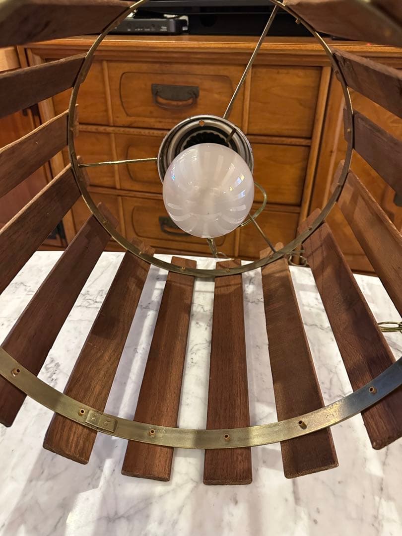 ヴィンテージ　ミッドセンチュリー　シーリングランプ　ウッド　真鍮コンビ