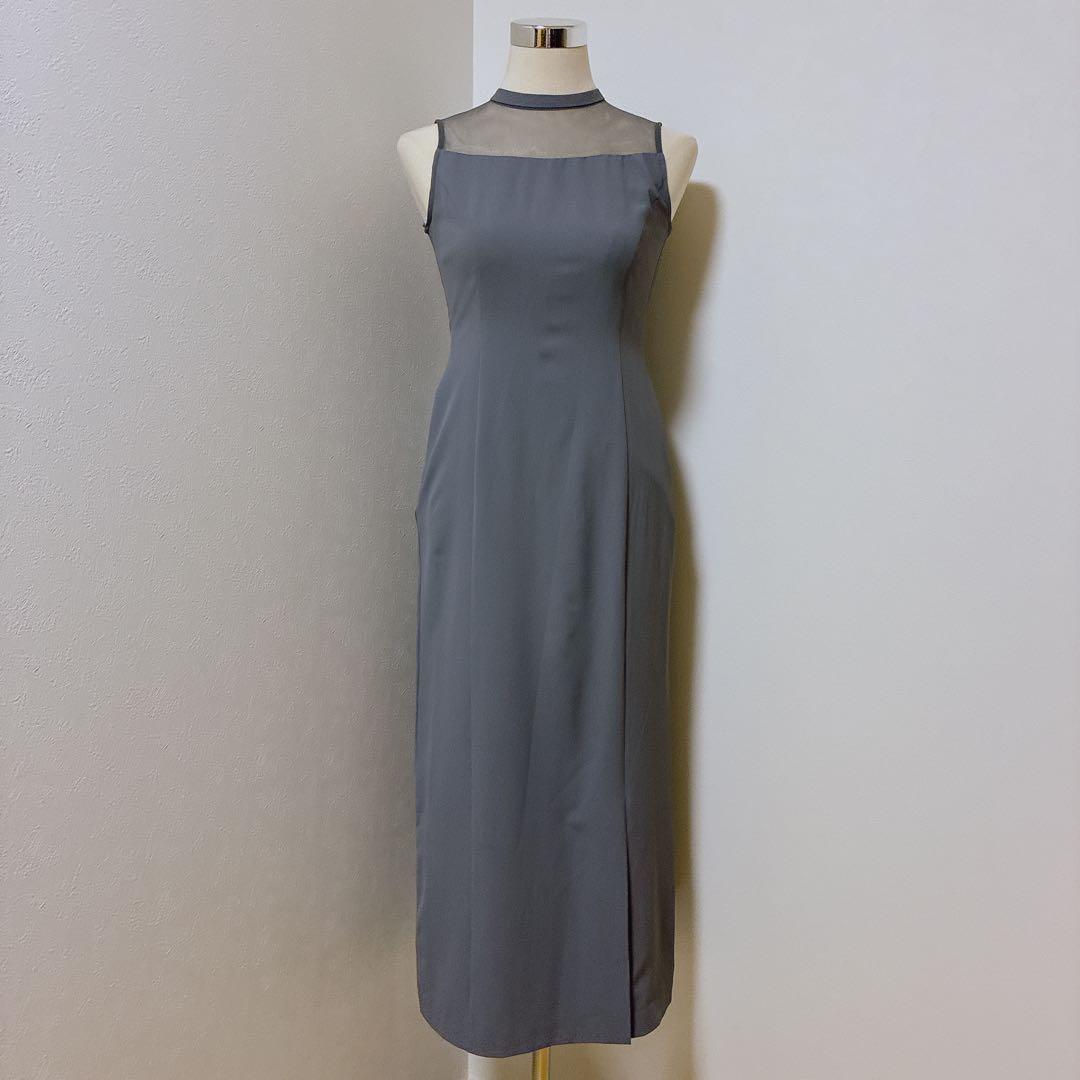 アンドレスド　グレー×グリーン　detached sleeve dress