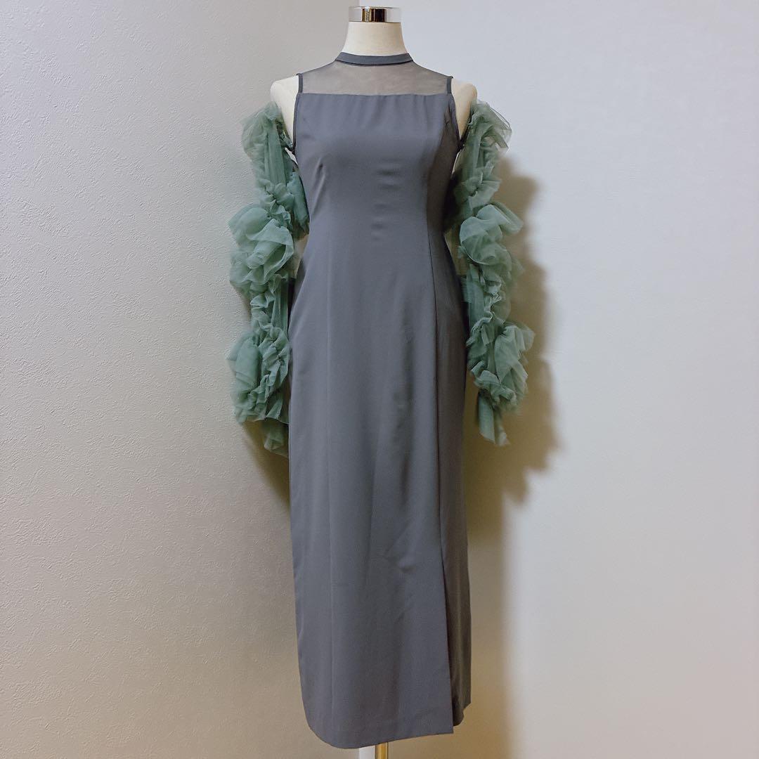 アンドレスド　グレー×グリーン　detached sleeve dress