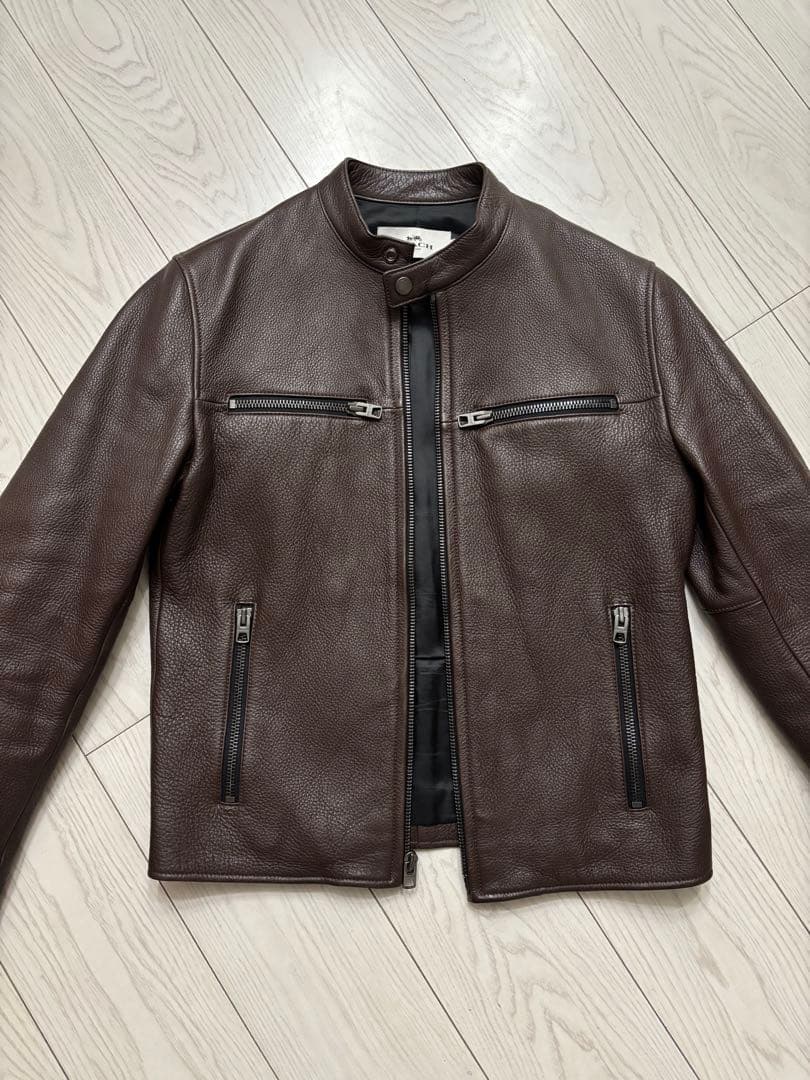 COACH レザージャケットS　コーチブラウン シングルライダースジャケット