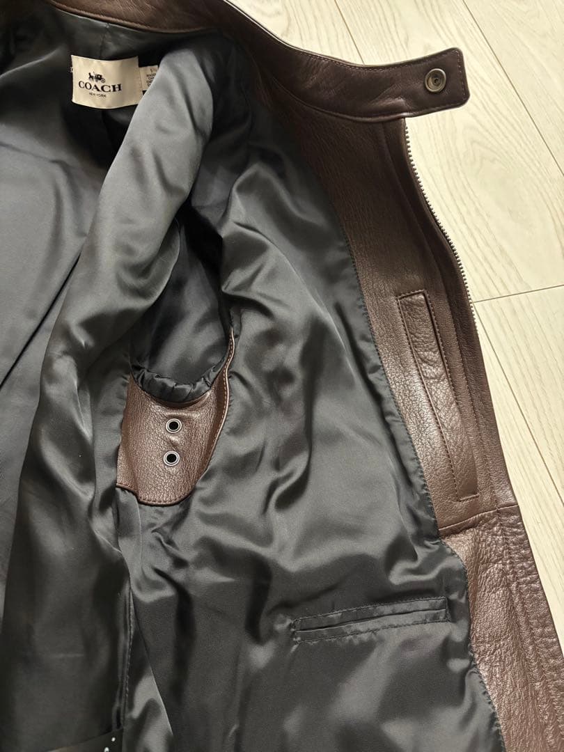 COACH レザージャケットS　コーチブラウン シングルライダースジャケット