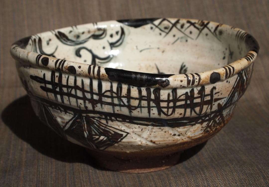 未使用★池田省吾★粉引織部茶碗★共箱・布・栞