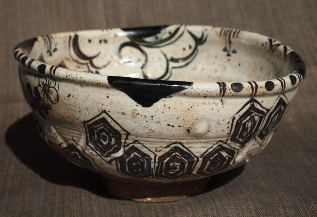 未使用★池田省吾★粉引織部茶碗★共箱・布・栞