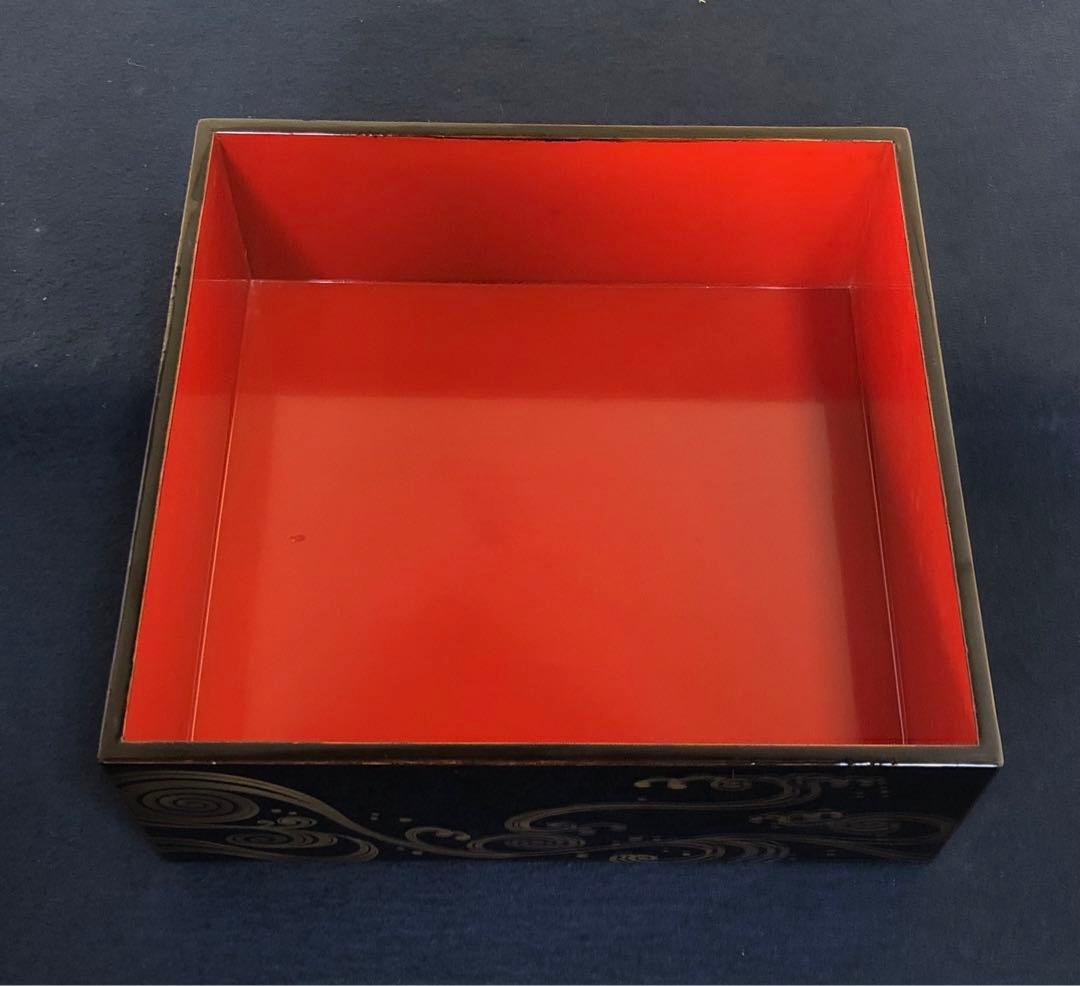 《R》黒内朱 波蒔絵 四段重 替蓋付 木製漆器 木箱　260121き6