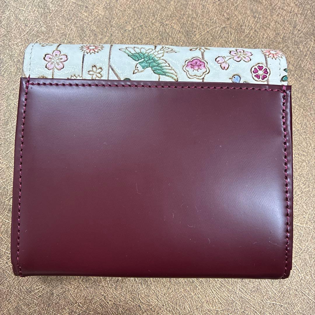 新品　文庫屋大関　枝垂れ花鳥　箱マチ小銭入れ付き折り財布