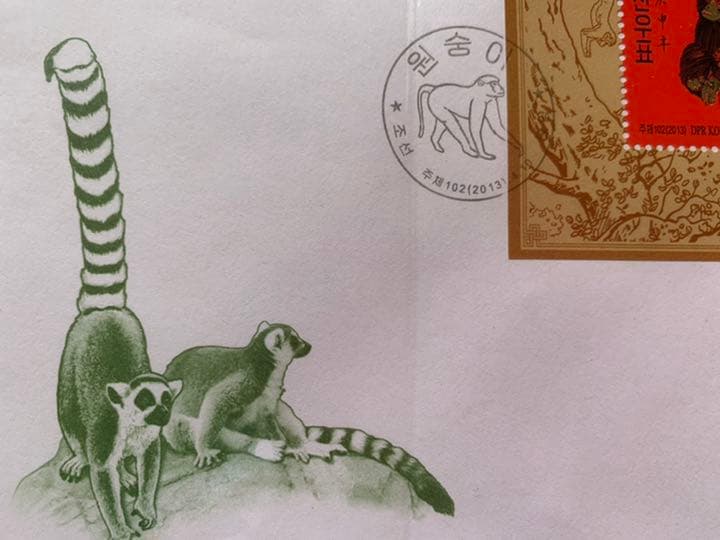 2013年北朝鮮干支　赤猿切手　初日カバー消印