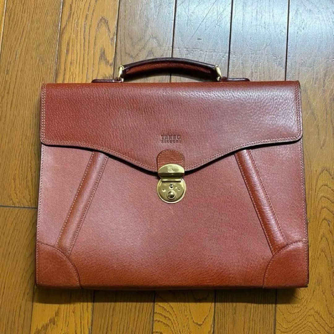 TAKEO KIKUCHI ダレスバッグ　オールレザー　ブラウン　ブリーフケース