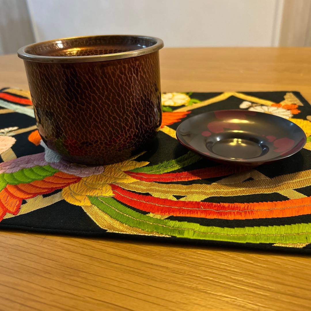 茶こぼし 銅製 花模様　茶托1枚付き