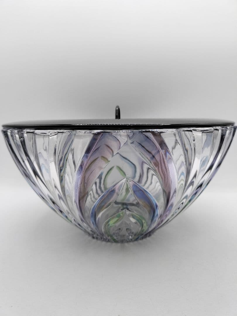 c681 平水指 ガラス 彩風紋 一文字塗蓋付 茶道具 古物