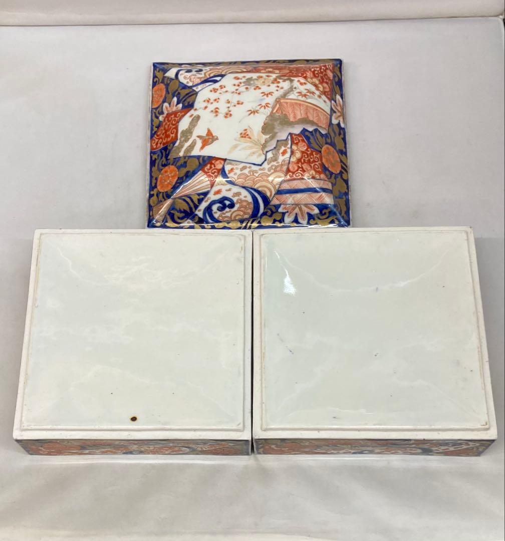B330s 伊万里焼錦扇面図 二段重箱　食器　江戸・明治時代　有田焼