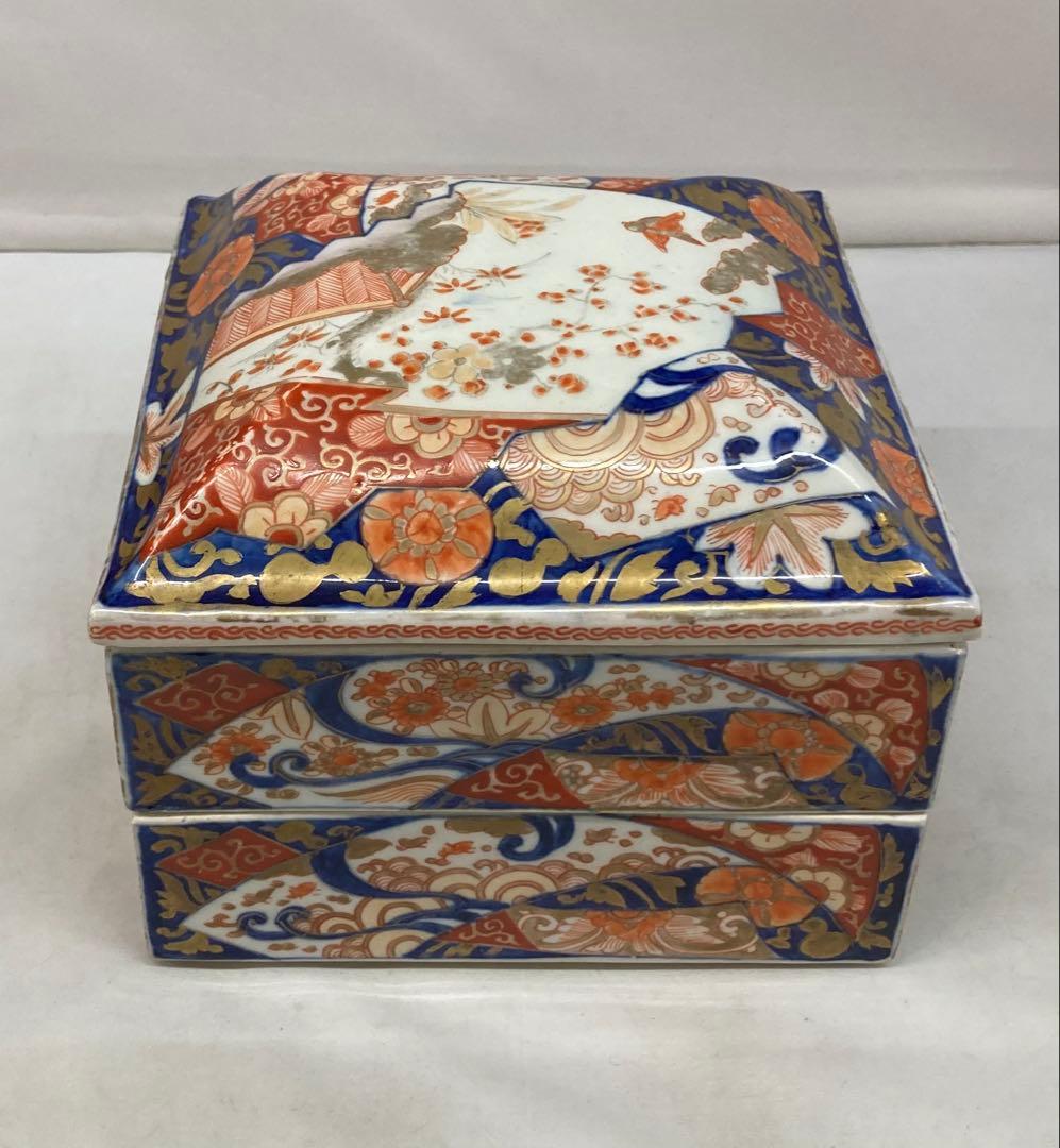 B330s 伊万里焼錦扇面図 二段重箱　食器　江戸・明治時代　有田焼