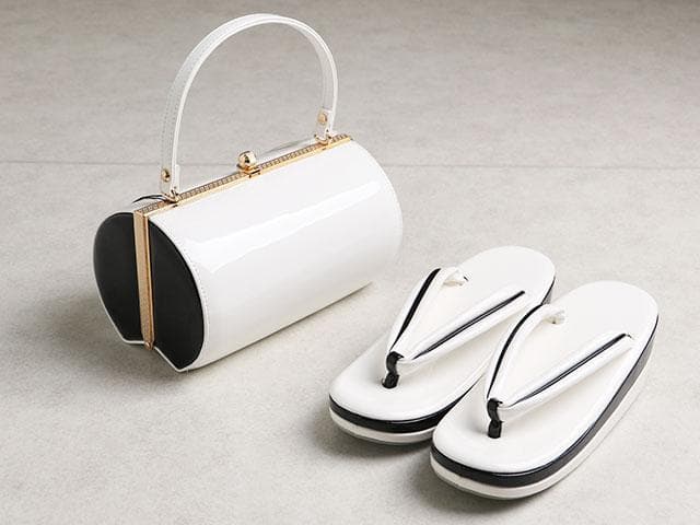 【新品】草履バッグセット 草履24cm (白&黒)　丸型　02001