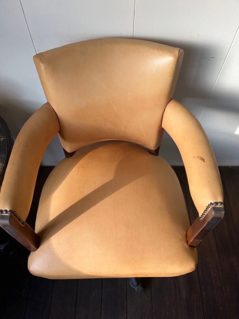 キャメルレザー 回転椅子事務オフィスチェアキャスター本革アンティークヴィンテージ